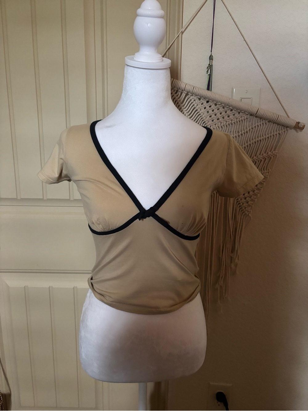 Motel Rocks Tan Crop Top with Black Trim